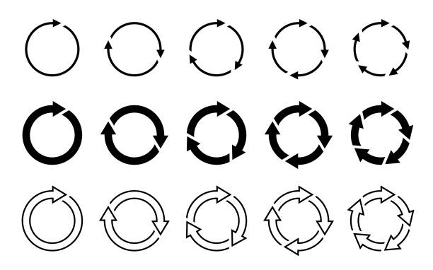 Arrows Set of black vector arrows. Circle infographic. Rotating elements with 1, 2, 3, 4, 5 steps arrow symbol stock illustrations