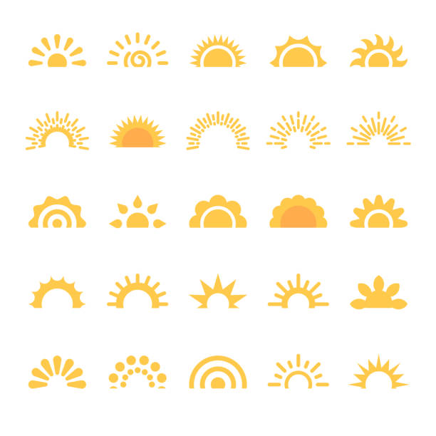 Sun, Sunrise, Sunset, Sunburst Icons. Pixel Perfect. Design Elements. For Mobile and Web. 25 Sun, Sunrise, Sunset, Sunburst Design Elements. sun borders stock illustrations