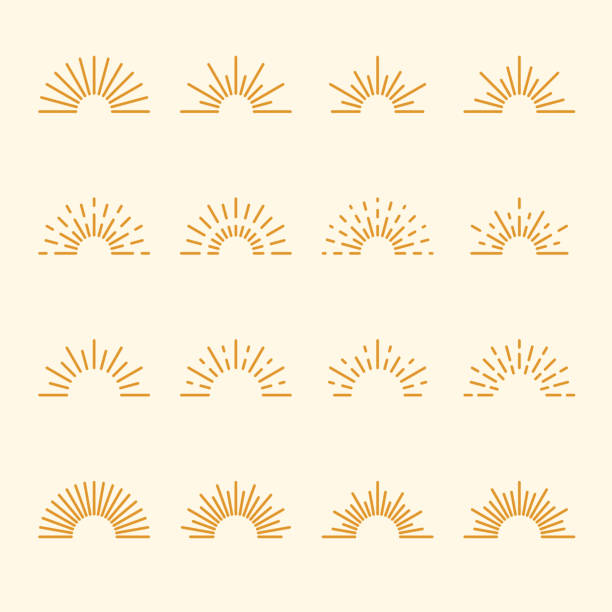 sonne, sonnenaufgang, sonnenuntergang, sunburst icons. pixel perfekt. design-elemente. für mobile und web. - sunrise stock-grafiken, -clipart, -cartoons und -symbole