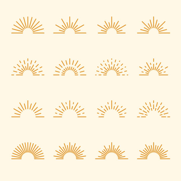 ilustraciones, imágenes clip art, dibujos animados e iconos de stock de sol, amanecer, puesta del sol, iconos de sunburst. pixel perfecto. elementos de diseño. para móviles y web. - abstract sun sunlight pattern