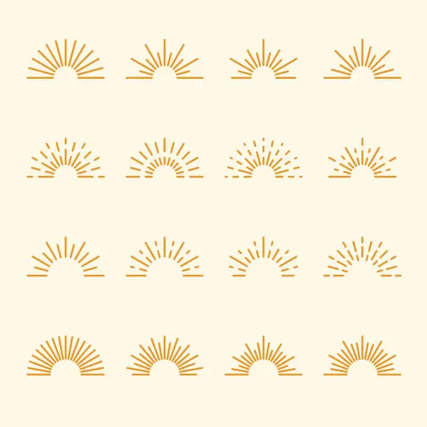 Vector illustration of Sun, Sunrise, Sunset, Sunburst Icons. Pixel Perfect. Design Elements. For Mobile and Web.