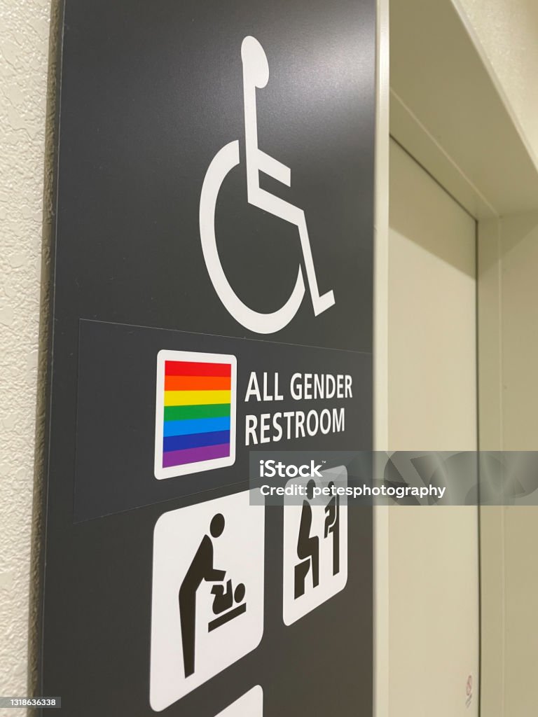 All gender restroom sign A sign showing a new age all gender restroom Unisex Stock Photo