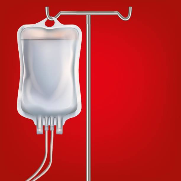 saline bag hanging on stainless pole isolated on red background. saline bag hanging on stainless pole isolated on red background. saline drip stock illustrations