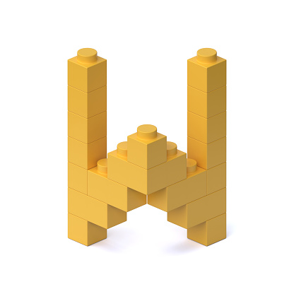 Building blocks font 3d rendering letter W, isolated illustration