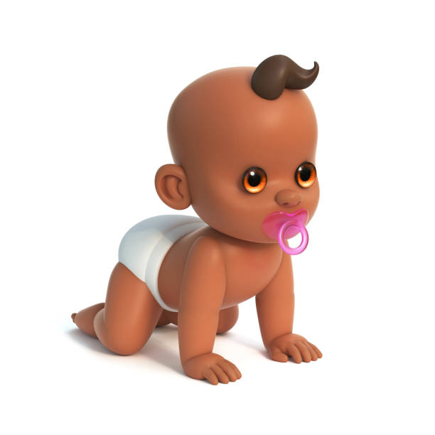 Cute Baby crawling, African infant 3d rendering on white background isolated illustration
