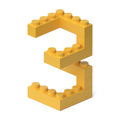Building blocks font 3d rendering number 3 isolated illustration