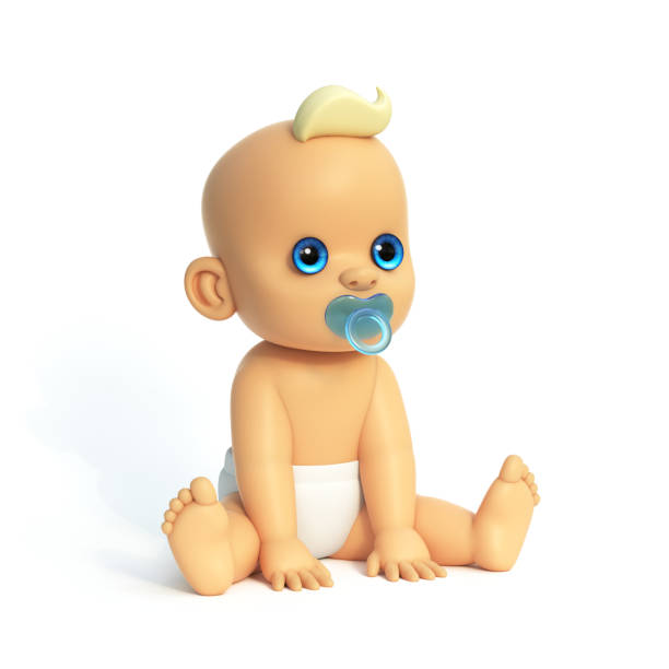 istock Cute Baby sitting, Caucasian infant 3d rendering on white background 1318646129