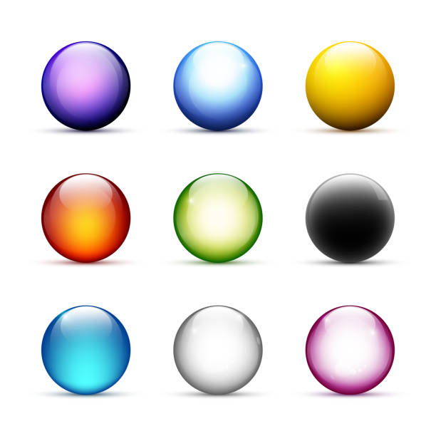 Realistic glossy ball icon set Vector illustration of colourful sphere icons. Carefully layered and grouped for easy editing. metal sphere stock illustrations