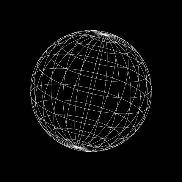 vektor-drahtmodell-kugel. 3d erdkugel modell mit meridianen und parallelen, oder breiten- und längengrad. - drahtrahmenmodell stock-grafiken, -clipart, -cartoons und -symbole