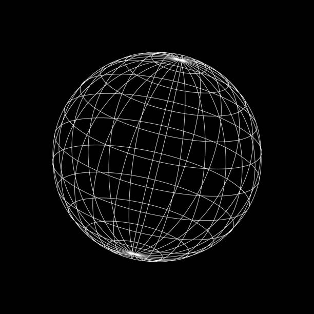 Vector wireframe sphere. 3d earth globe model with meridians and parallels, or latitude and longitude. Vector wireframe sphere with editable stroke. Carefully layered and grouped for easy editing. planet globe sphere earth stock illustrations