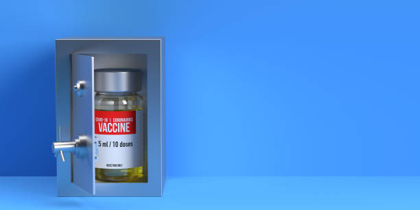 istock An open silver steel safe box with a Covid-19 vaccine bottle. 1318648611
