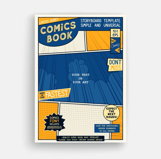 Comic book page template. Classic storyboard artwork. Comics magazine cover. Vector graphics Comic book page template. Classic storyboard artwork. Comics magazine cover. Vector illustration comic book layout stock illustrations