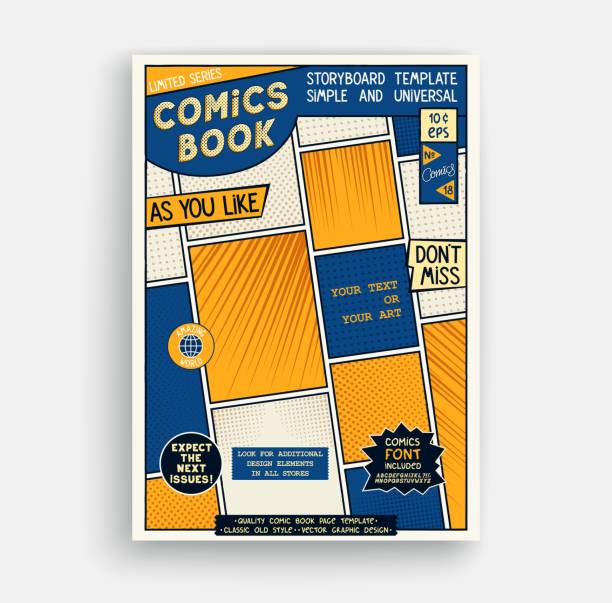 Comic book page template. Classic storyboard artwork. Comics magazine cover. Vector graphics Comic book page template. Classic storyboard artwork. Comics magazine cover. Vector illustration comic book layout stock illustrations