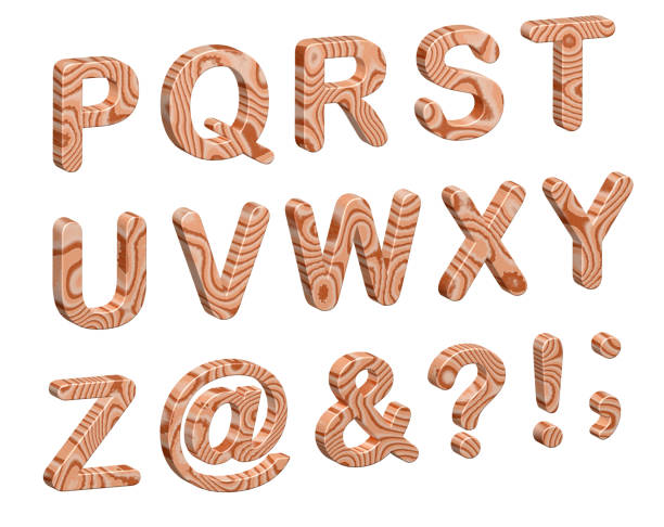 3d иллюстрация натурального деревянного алфавита. - letterpress special wood text стоковые фото и изображения