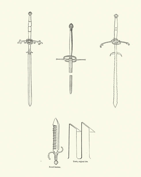 istock Examples of two handed medieval swords and sword breaker, 16th Century 1318657101