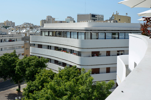 Tel Aviv, Israel, May 20, 2018 - Bauhaus architecture at the famous Dizzengoff Square in Tel Aviv, Israel