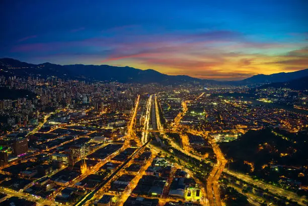 Aerial Night Photography on the Regional Avenue Street in Medellín