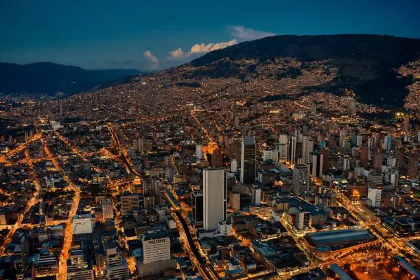 Aerial Photography over Medellín by Night