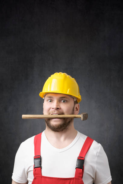 istock Portrait of a crazy construction worker 1318666729