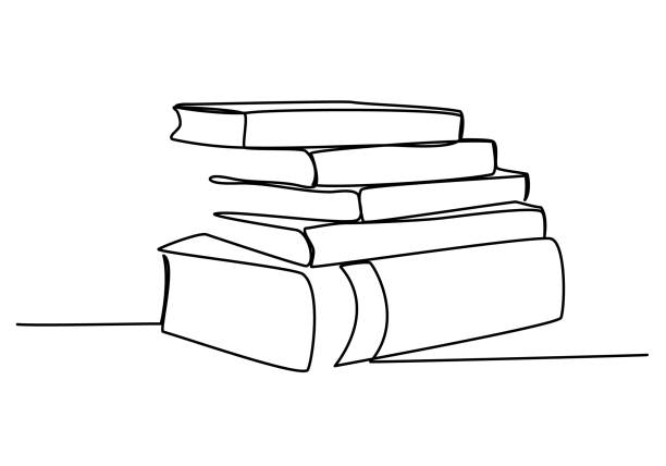 стек книг непрерывная линия рисование изолированных минималистский модный стиль вектор иллюстрация - library stock illustrations