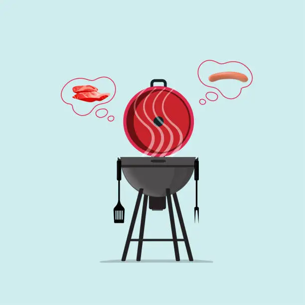 Vector illustration of Vector illustration of BBQ grill with sausage and meat,BBQ Invitation Template,