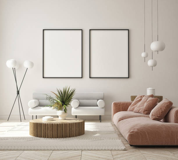 istock mock up poster frame in modern interior background, minimalistic style, 3D render 1318673543