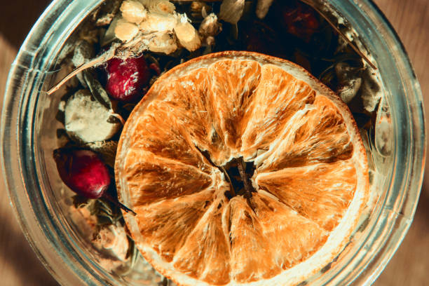Fruit tea of herbs mixed with lemon