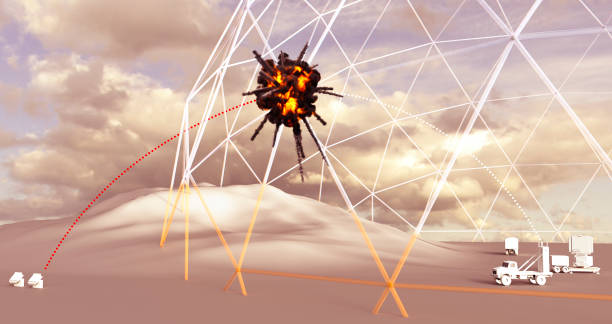 Iron Dome is a mobile air defense system. The system is designed to intercept and destroy short-range rockets and artillery shells. Israel Iron Dome is a mobile air defense system. The system is designed to intercept and destroy short-range rockets and artillery shells. It is a system to protect Israel country from threats. 3d render iron dome stock pictures, royalty-free photos & images