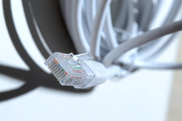 istock Twisted Lan wire with connector rj 45. close-up. 1318682522