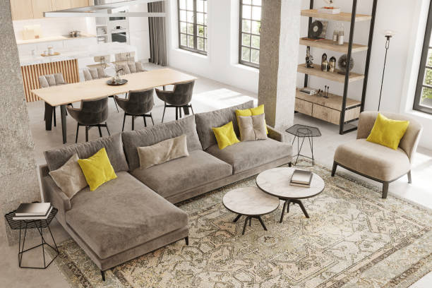 istock Modern open plan apartment living room interior 1318688242
