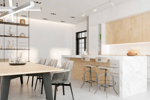 istock Modern apartment kitchen and dining room interior 1318688258