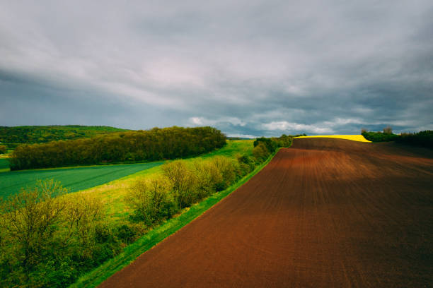 Aerial view of Agriculture fields and spring Landscape Germany