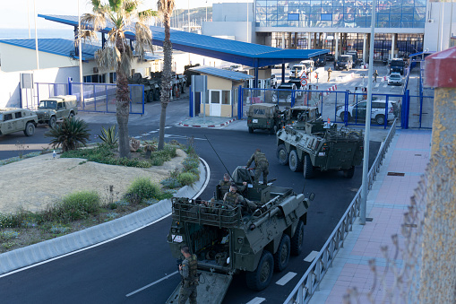 Ceuta, Spain; May 18 2021: Military presence on the Ceuta border due to the massive entry of immigrants.