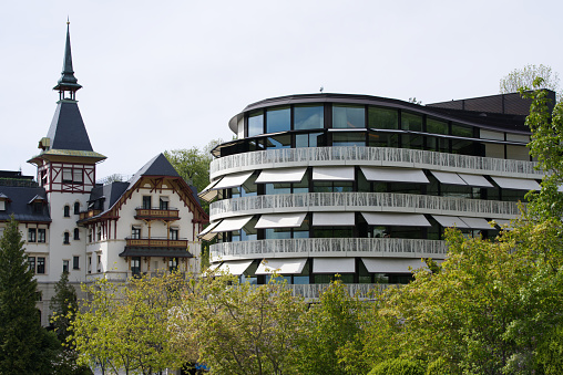 Famous luxury hotel The Dolder Grand at City of Zurich. Photo taken May 18th, 2021, Zurich, Switzerland.