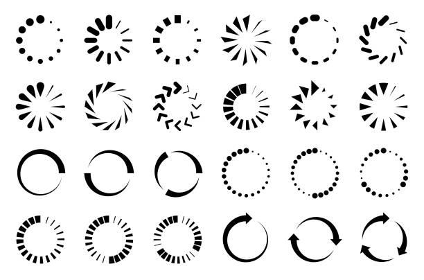 Loading icon set Vector collection of loading icon set. Circle design elements. spinning stock illustrations