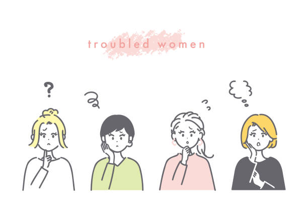 ilustrações, clipart, desenhos animados e ícones de ilustração de 4 mulheres problemáticas. vetor. - thinking thought bubble thought cloud clip art