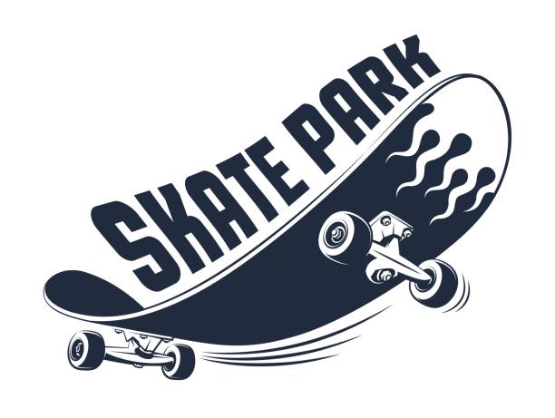 ilustraciones, imágenes clip art, dibujos animados e iconos de stock de patineta divertida. icono vintage del skate park - skateboarding