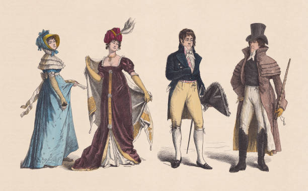 istock 19th century, Women's and Men's clothes, hand-colored woodcut, published c.1880 1318709553