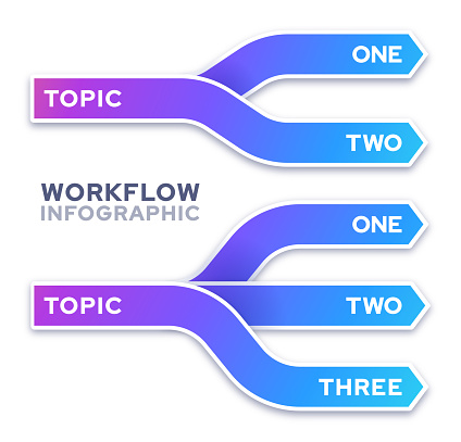 Splitting one topics into two or three design gradient infographic line design.