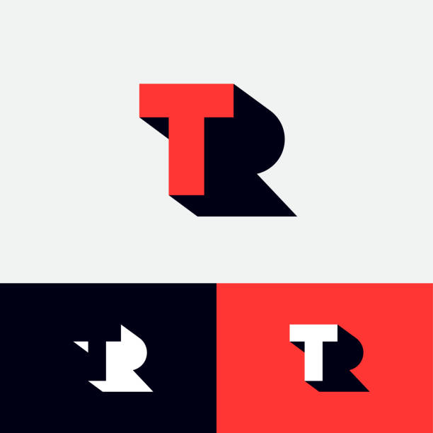 t, r-konzept. roter t-buchstabe mit schatten wie buchstabe r. buchstabe r ist ein schatten des t-buchstabens. - chiaroscuro stock-grafiken, -clipart, -cartoons und -symbole