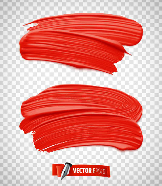 Vector realistic paint brush strokes Vector realistic illustration of red paint brush strokes on a transparent background. acrylic painting stock illustrations