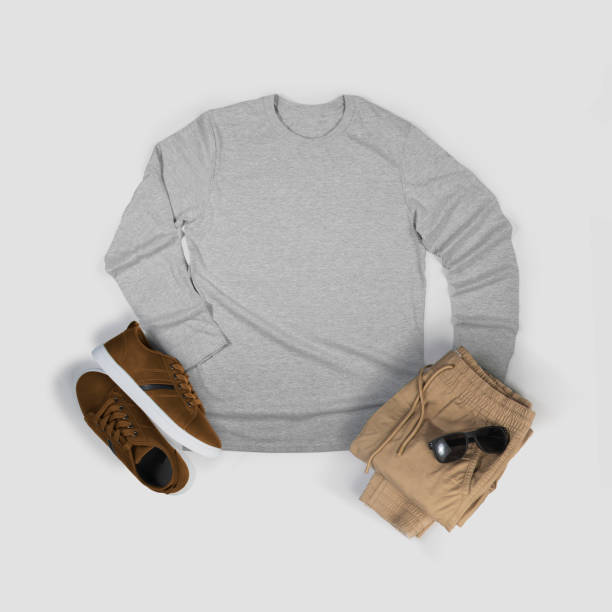 istock Men's Gray long sleeve t shirt mockup 1318723425
