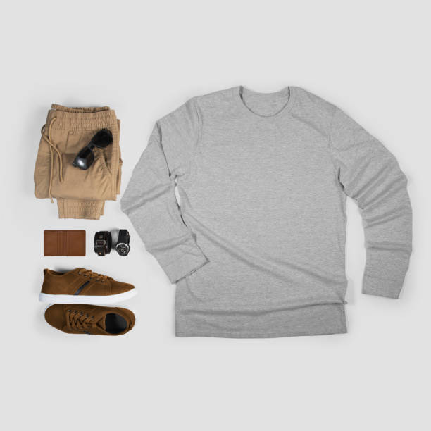 istock Men's Gray long sleeve t shirt mockup 1318723455