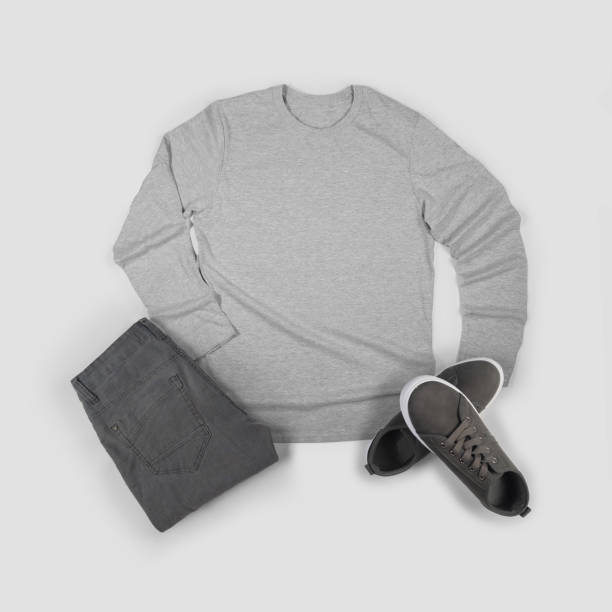 istock Men's Gray long sleeve t shirt mockup 1318723481