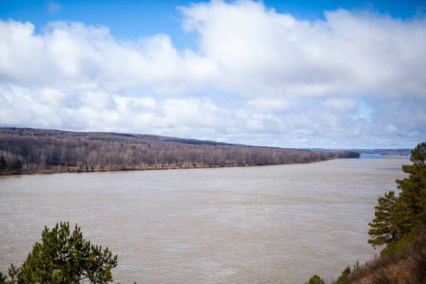 istock A beautiful, wide river in the spring among the forests. 1318727283