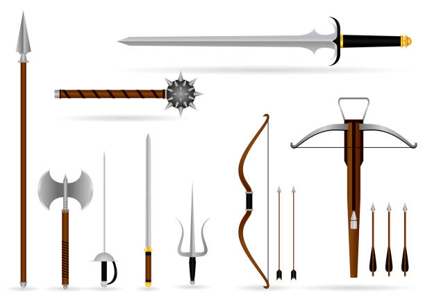 istock set of realistic warrior sword or cross swords shield or axe sword cartoon shield concept. eps vector 1318732314