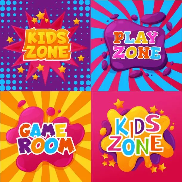 Vector illustration of Kid zone, playroom, child game room area posters