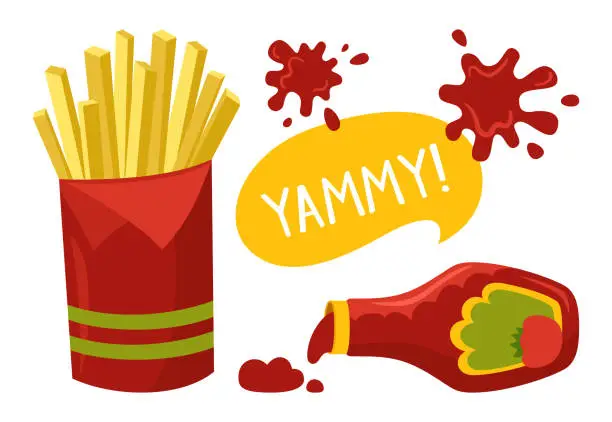 Vector illustration of French fries ketchup tomato Fast food cartoon vector