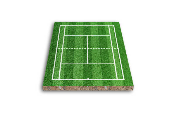 istock Tennis court isolated on white background. Green grass realistic. 3D rendering 1318740941