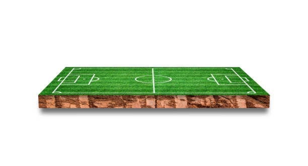 istock Soil cross section with grass soccer field Isolated on white background. 3D Rendering. 1318741155